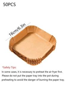 SHEIN Basic living 16公分方形鍋炸機用紙50片 - 棕色 - 查看 3