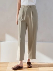 DAZY 素色斜口袋直筒九分西裝褲 - 杏色 - 查看 1