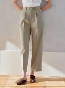 DAZY 素色斜口袋直筒九分西裝褲 - 杏色 - 查看 3