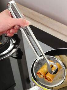 1 dụng cụ lọc lưới thép không gỉ có tay cầm, thìa chao bạc cho nhà bếp - Xám - Xem 8