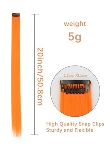 10片彩色夹式接发，20英寸直发合成假发，夹式假发片，适用于万圣节装扮、圣诞节、派对、音乐节、新年礼物，女士（红色） - 橘色 - 查看 4