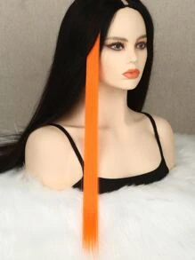 10片彩色夹式接发，20英寸直发合成假发，夹式假发片，适用于万圣节装扮、圣诞节、派对、音乐节、新年礼物，女士（红色） - 橘色 - 查看 9