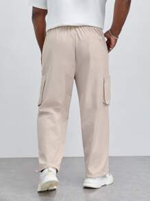 EASEVO Men Letter Graphic Flap Pocket Side Drawstring Waist Cargo Trousers - Beige - View 2