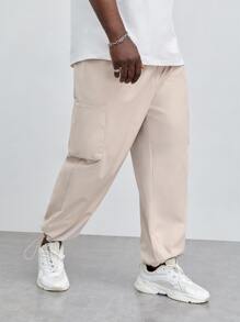 EASEVO Men Letter Graphic Flap Pocket Side Drawstring Waist Cargo Trousers - Beige - View 5