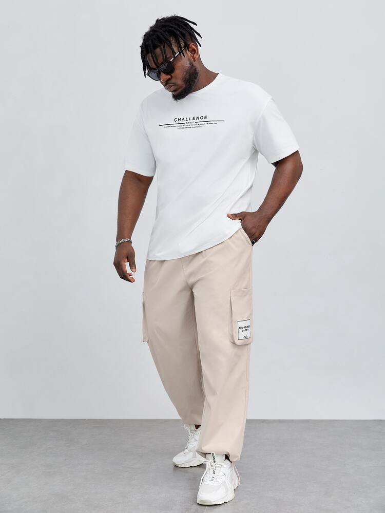 EASEVO Hombres Pantalones cargo con estampado de letra con bolsillo lateral con solapa de cintura con cordón - Beis - Añade 7