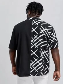 EASEVO Men Plus Size Contrast Graphic Print Short Sleeve Shirt - Black and White - View 2