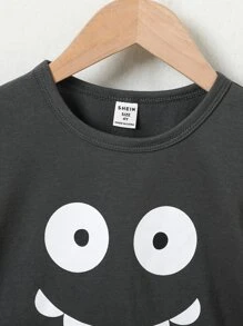 SHEIN Young Boy Cartoon Graphic Patch Detail Tee - Grey - View 3