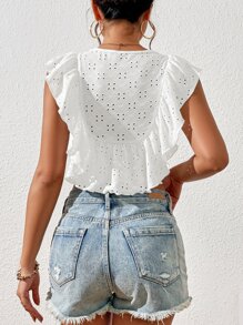 SHEIN VCAY Áo thun nữ Xù Tranh thêu màu trơn Giải trí - trắng - Xem 3
