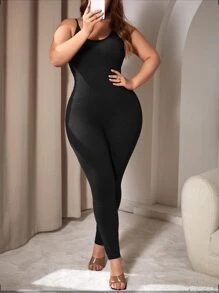 SHEIN SXY Plus Solid Unitard Jumpsuit - Black - View 1