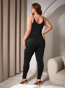 SHEIN SXY Plus Solid Unitard Jumpsuit - Black - View 2