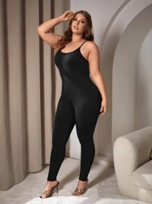 SHEIN SXY Plus Solid Unitard Jumpsuit - Black - View 4