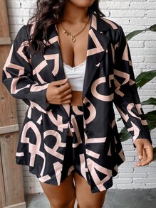 SHEIN Clasi Plus Letter Graphic Blazer & Shorts