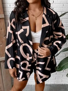 SHEIN Clasi Plus Letter Graphic Blazer & Shorts