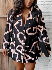 SHEIN Clasi Plus Letter Graphic Blazer & Shorts
