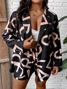 SHEIN Clasi Plus Letter Graphic Blazer & Shorts