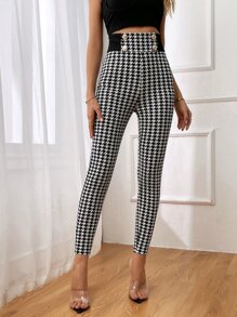 SHEIN Privé Quần nữ Nút đôi răng cưa Giải trí - Đen và trắng - Xem 2