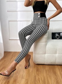 SHEIN Privé Quần nữ Nút đôi răng cưa Giải trí - Đen và trắng - Xem 1