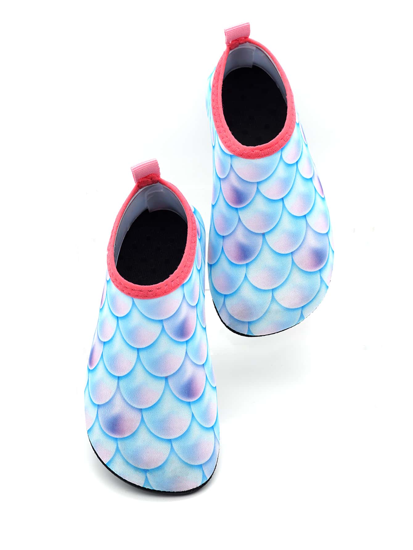 Sporty Blue Aqua Socks For Girls, Colorblock Fish Scale Pattern Water Shoes - Multicolor - View 1