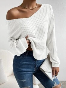 SHEIN Frenchy Twist Back Pearls Chain Drop Shoulder Tee Winter White