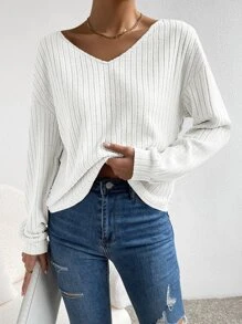 SHEIN Frenchy Twist Back Pearls Chain Drop Shoulder Tee Winter White