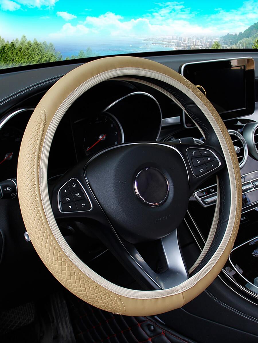 MEIKAXIU 1 Vỏ bọc vô lăng ô tô bằng da PU dập nổi 3D thoải mái, không có vòng bên trong, thích hợp cho vô lăng 14,5-15 inch
