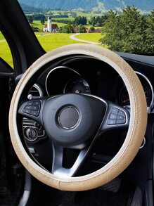 MEIKAXIU 1 Vỏ bọc vô lăng ô tô bằng da PU dập nổi 3D thoải mái, không có vòng bên trong, thích hợp cho vô lăng 14,5-15 inch - Màu be - Xem 5