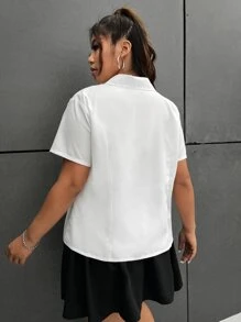 SHEIN Qutie 大碼雙口袋前紐扣襯衫 - 白色 - 查看 2