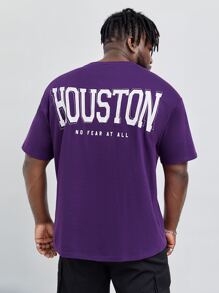 EASEVO Hombres Camiseta con estampado de letra - Morado Violeta - Ver 1