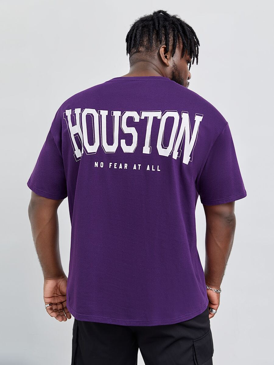 EASEVO Hombres Camiseta con estampado de letra - Morado Violeta - Ver 1