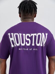 EASEVO Hombres Camiseta con estampado de letra - Morado Violeta - Ver 3