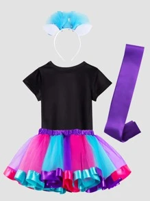 Små Flickor Svart Sjöjungfru Tryckt T-shirts Och Tutu Party För Födelsedagsfest