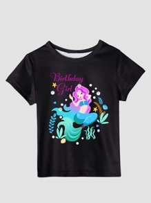 Små Flickor Svart Sjöjungfru Tryckt T-shirts Och Tutu Party För Födelsedagsfest