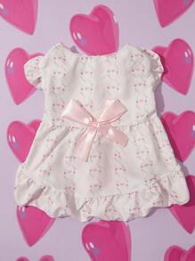 ROMWE Flower Pattern Bow Decor Pet Dress