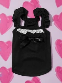 ROMWE 1 pieza Tank de mascota con diseño de lazo - Negro - Ver 2