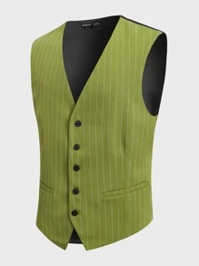 GENTILAND Men 1pc Pinstriped Single Breasted Waistcoat - Multicolor - View 1
