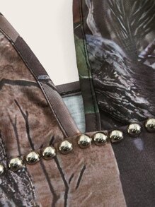 ROMWE Goth Top halter con estampado de hojas, escuela - Multicolor - Ver 3