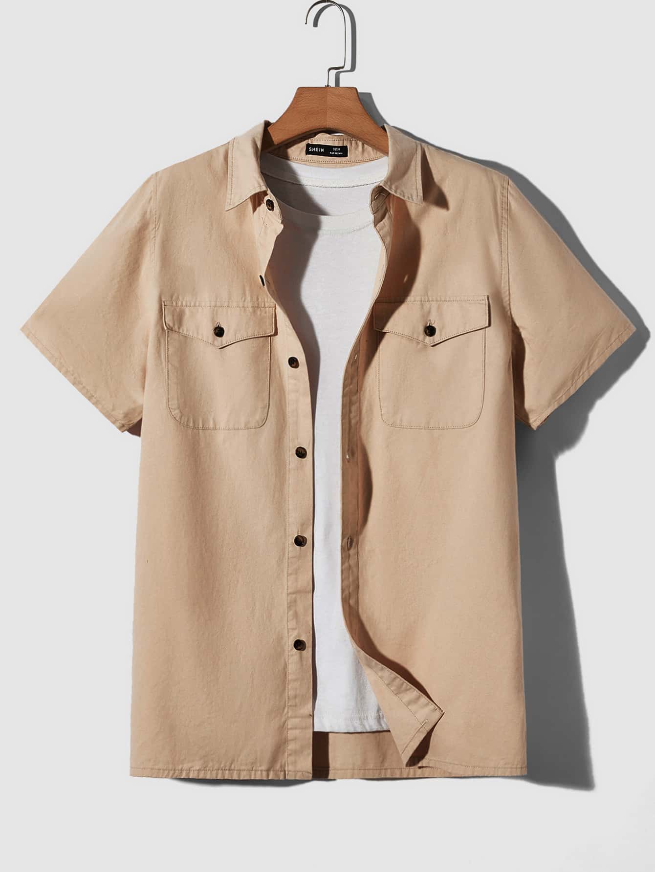 Manfinity NXTstreet Men Flap Pocket Button Front Denim Shirt Without Tee - Khaki - View 1