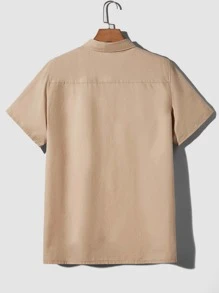 Manfinity NXTstreet Men Flap Pocket Button Front Denim Shirt Without Tee - Khaki - View 2