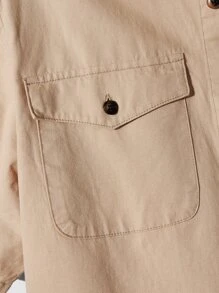 Manfinity NXTstreet Men Flap Pocket Button Front Denim Shirt Without Tee - Khaki - View 4