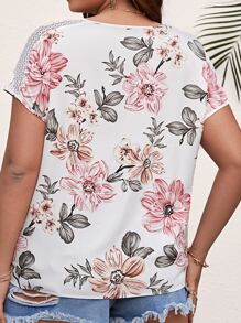 SHEIN VCAY Áo cánh dơi tay cánh dơi họa tiết ren hoa cho mùa hè - trắng - Xem 5