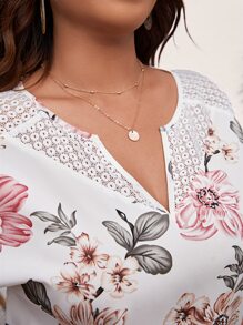 SHEIN VCAY Áo cánh dơi tay cánh dơi họa tiết ren hoa cho mùa hè - trắng - Xem 6