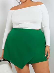 SHEIN CURVE+ Plus High Waist Wrap Skort - Green - View 4