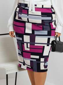 SHEIN CURVE+ Váy Plus Size Dây kéo Hình học Thanh lịch - Nhiều màu - Xem 2