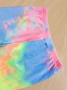 SHEIN 小女童卡通圖案T恤和紮染緊身打底褲 - 彩色 - 查看 4