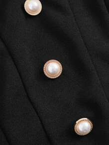 SHEIN MOD Contrast Lace Button Front Puff Sleeve Dress - Black - View 5