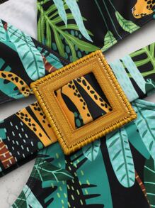 SHEIN Swim 熱帶圖案鏤空連體泳衣 - 彩色 - 查看 7