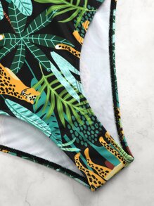 SHEIN Swim 熱帶圖案鏤空連體泳衣 - 彩色 - 查看 6