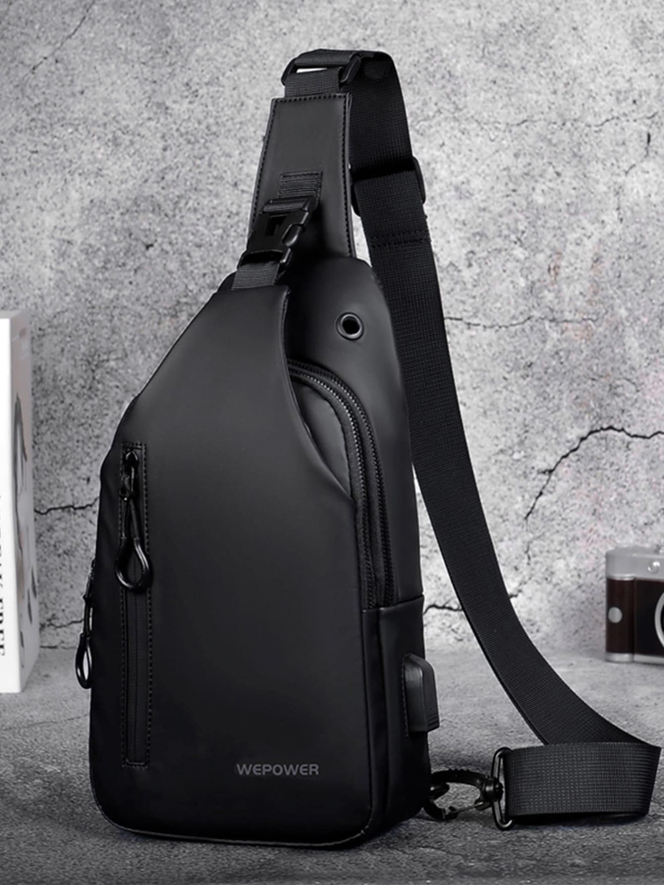 Mini Men Letter Graphic Buckle Decor Sling Bag Chest Bag, Gift For Father - Black - View 1