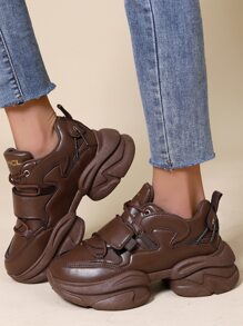 Lace-up Front Wedge Sneakers - Brown - View 1