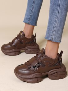 Lace-up Front Wedge Sneakers - Brown - View 4